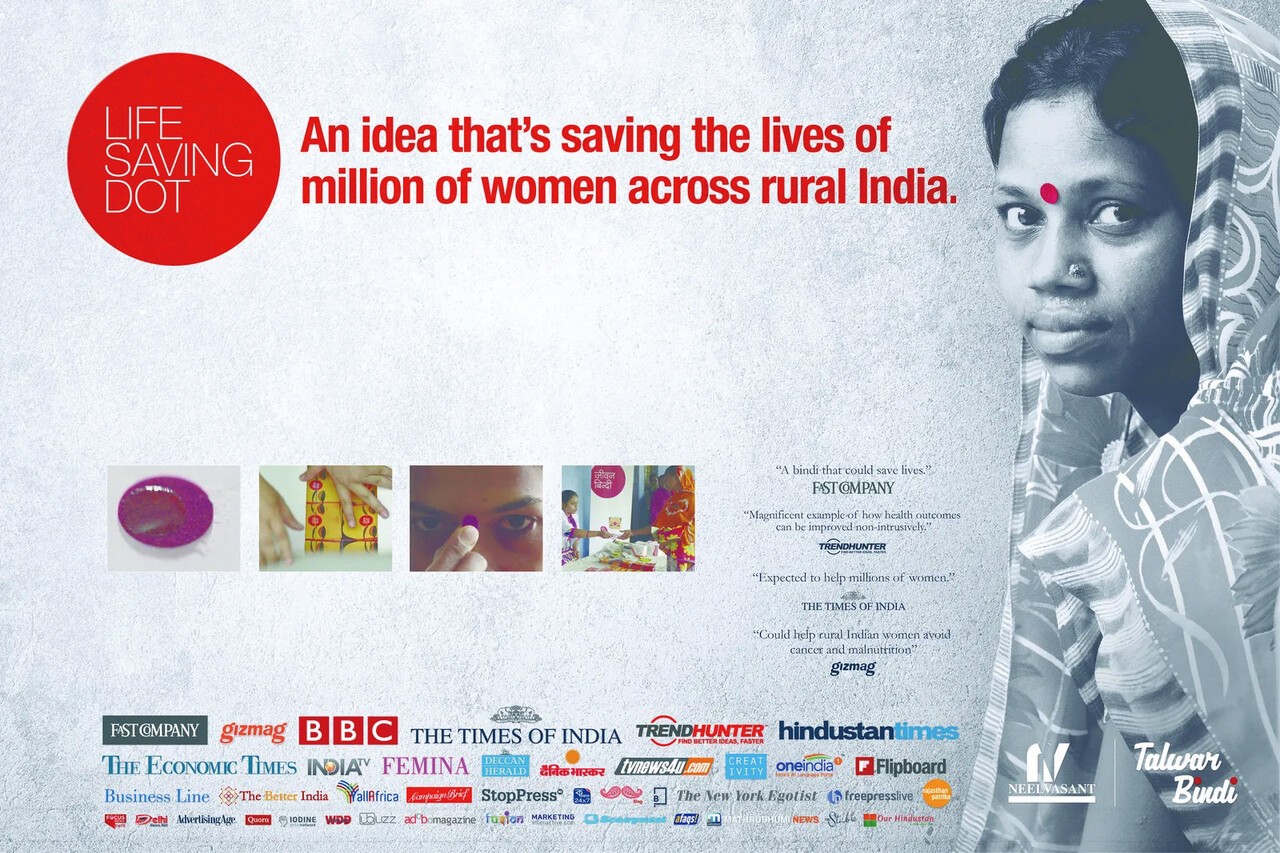 ‘생명을 구하는 점’ 프로젝트. 인도 여성들이 전통적으로 빈디를 착용하는 습관을 활용해 일상적으로 영양을 보충한 사회적 혁신 사례로 꼽힌다.